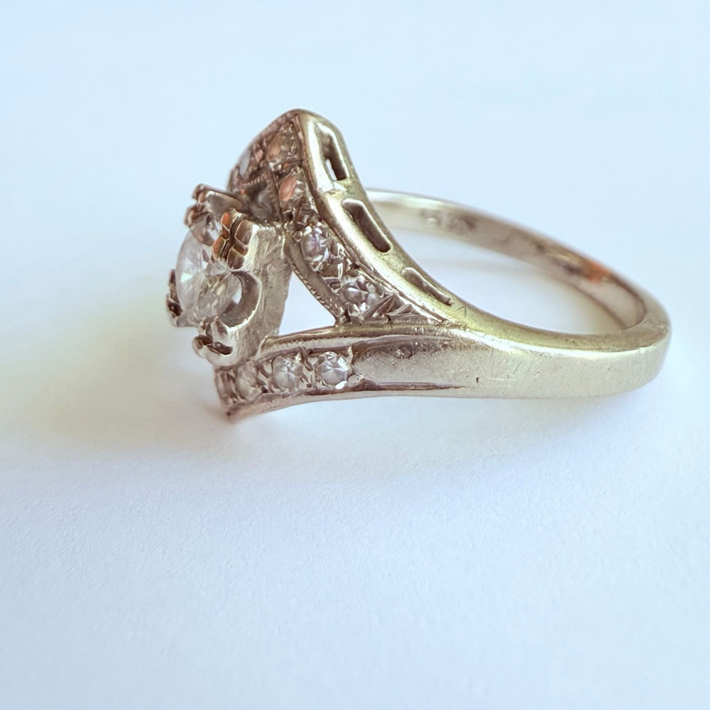 Estate Art Deco 14K Gold Custom .50 CT Solitaire Diamond Antique Engagement Ring - Picture 6 of 13